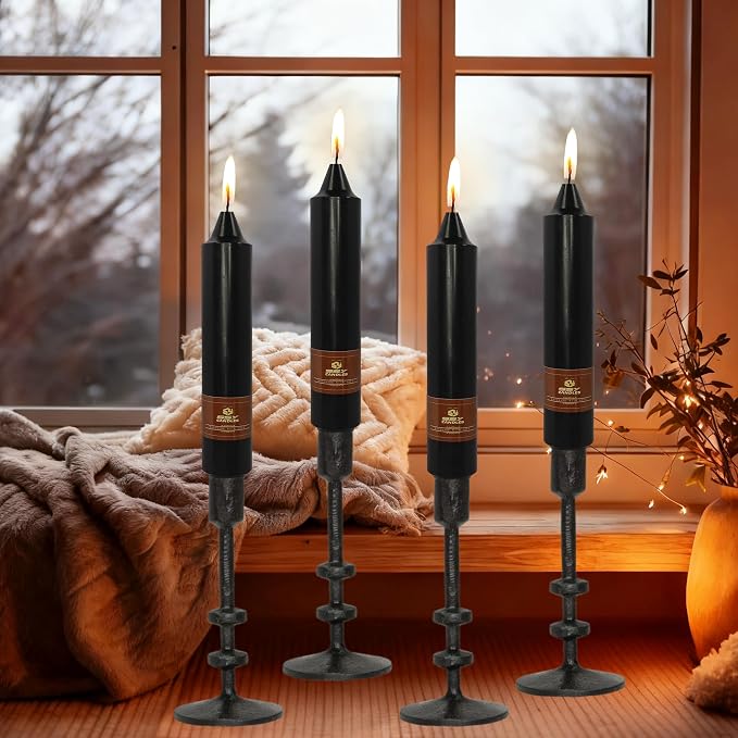 Halloween Taper Candles Sticks Unscented 4 PCS Black Taper Candlesticks 7 inch Short Tapered Candles Stick Candle for Halloween Dinner Party Home Décor Candlesticks