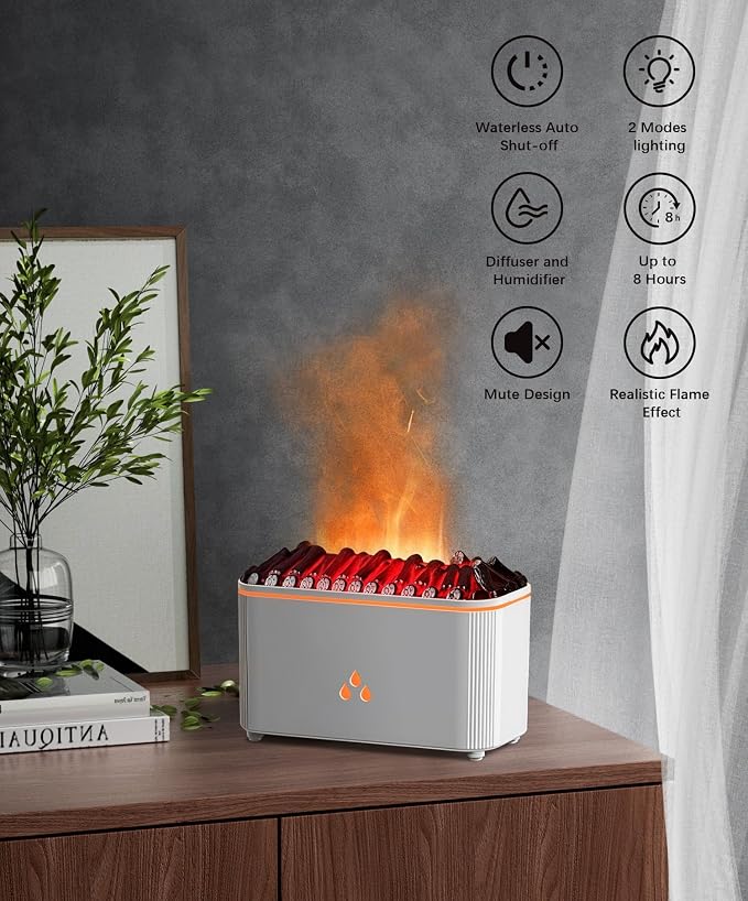 Essential Oil Diffuser, Flame Air Aromatherapy Diffuser, 7 Color Changing Light, Aromatherapy Humidifier with Auto Shut-Off for Home, Bedroom, Yoga, Spa(White)