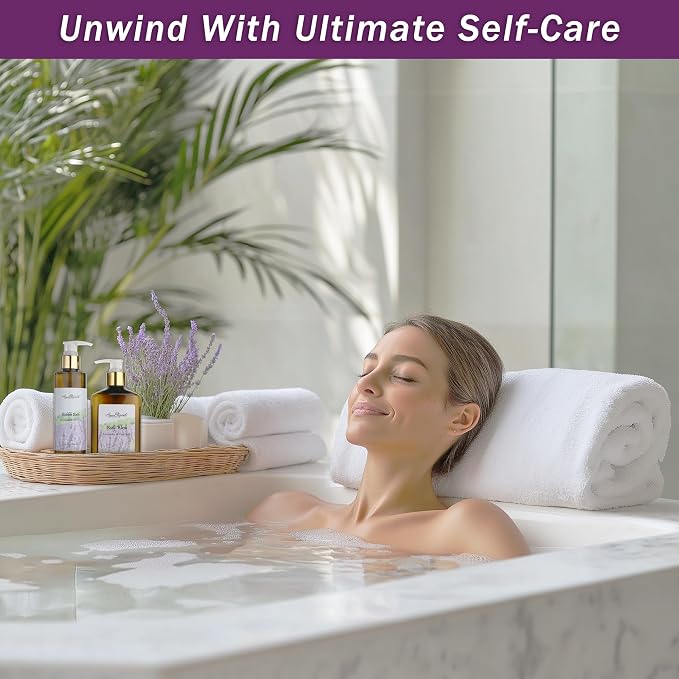 Aqua Elegante Spa Gift Basket - Luxury Bath Set with Body Wash, Bubble Bath, Lotion, Salts, Scrub, Spray, Shower Puff, Towel, Gifts for Women, Mom, Wife, Her - Lavender & Tea Tree Oil