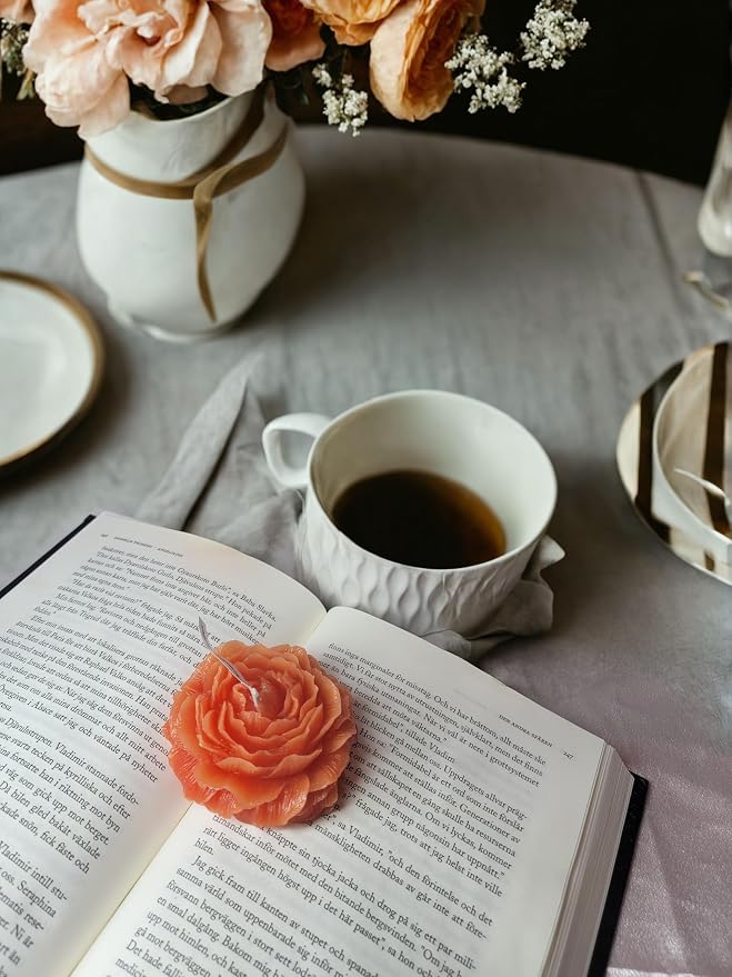 Peony Flower Shaped Candle with Scent, Soy Wax Blend Aromatherapy Candle, Gift Candle, Gifts for Women, Candles for spa, Stress Relief, Meditation, Wedding, Home Decor, Relaxing Atmosphere, (Orange)