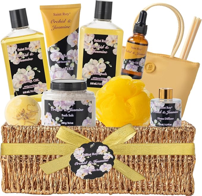 Spa Kit Gifts for Women Gift Basket, 15Pcs Bath and Body Spa Gift Basket | Home Spa Self Care with Purse Handbag, Relaxing Pampering Care Kit Orchid Jasmine Gifts for Birthday, Mom, Anniversary