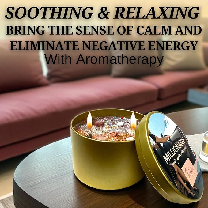 Millionaire Candle Wealth, Abundance & Prosperity Ritual Candle | Hand-Poured Soy Wax with Crystals & Herbs | 14oz