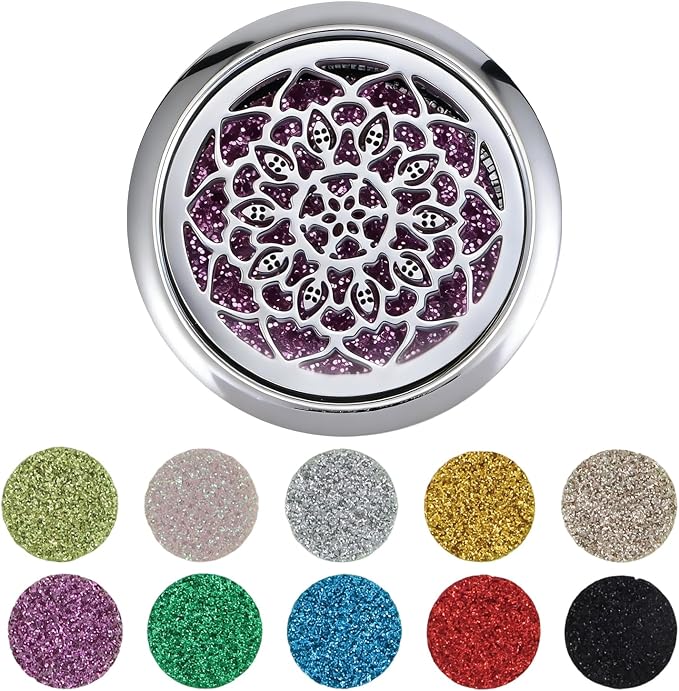 Essential Oil Diffuser Brooch, Aromatherapy Locket Brooch with 10 Pcs Refill Pads for Men Women (Flower)
