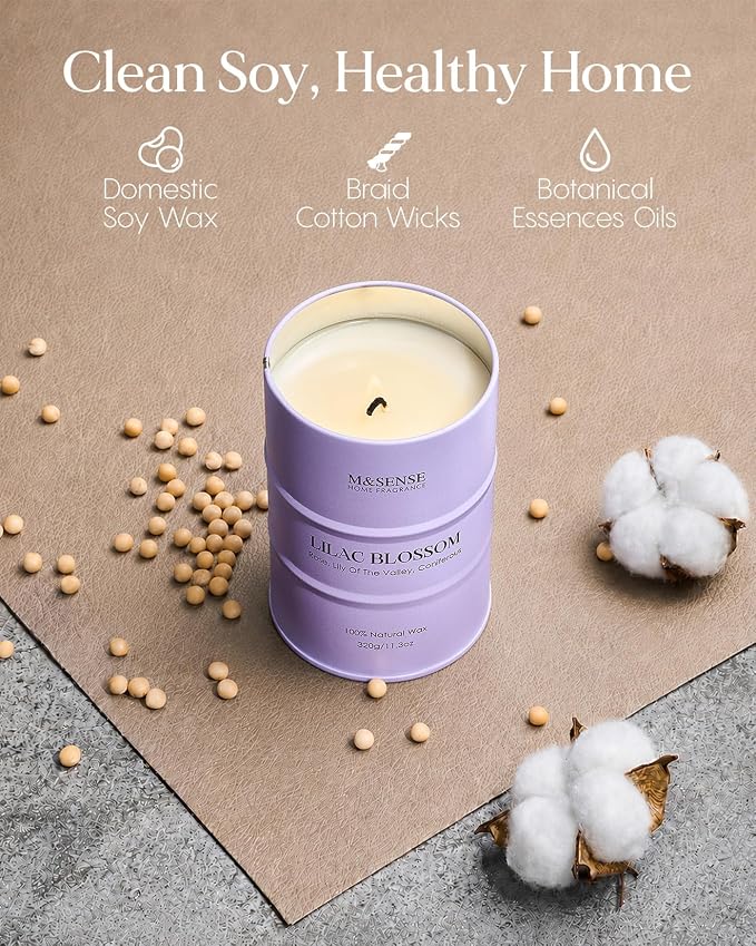 M&SENSE Lilac Blossom Soy Candles for Home Scented, 11.3oz 70 Hour Long Burning Aromatherapy Candle for Stress Relief Meditation Yoga Relaxing SPA, Housewarming Gifts for Women