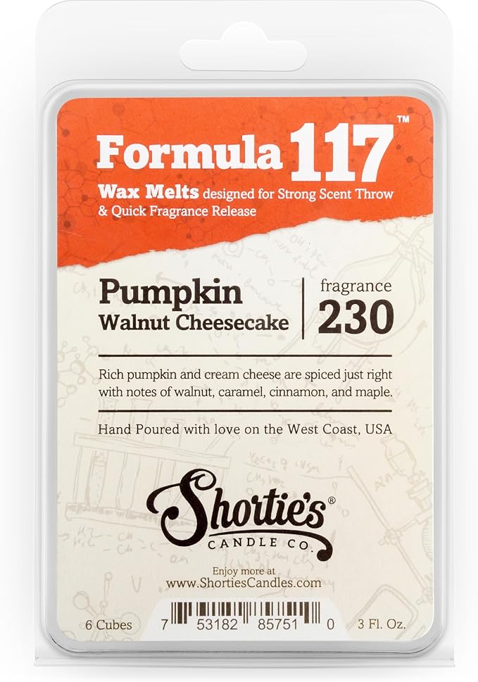 Shortie's Candle Company Pumpkin Walnut Cheesecake Premium Wax Melts - 3 Oz., Strong & Long Lasting, Non-Toxic - Made with Essential & Natural Oils - Formula 117