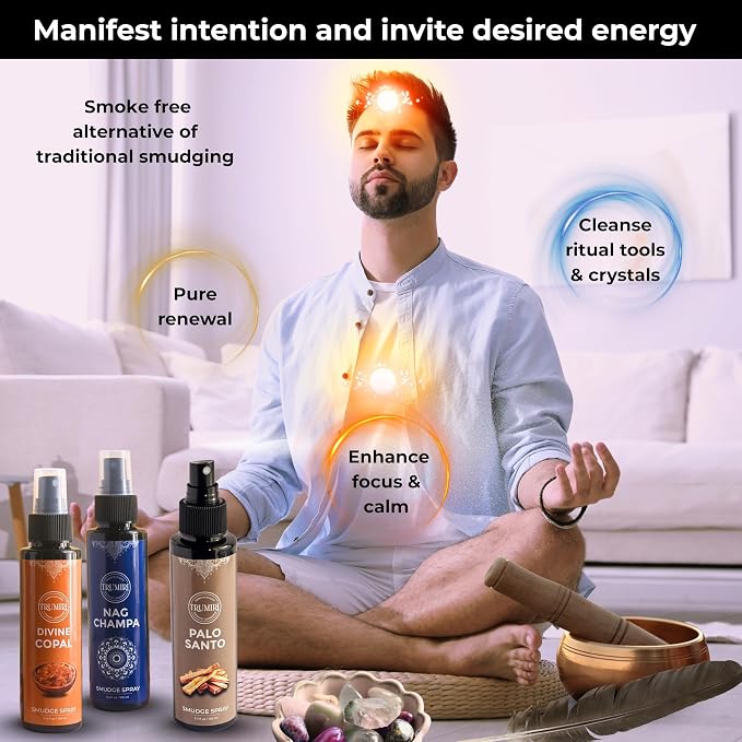 Set of 3 Smudge Sprays Palo Santo|Nag Champa|Copal for Cleansing Negative Energy and Protection - Natural Room Sprays and Body Mists Made with Non Toxic Essential Oils