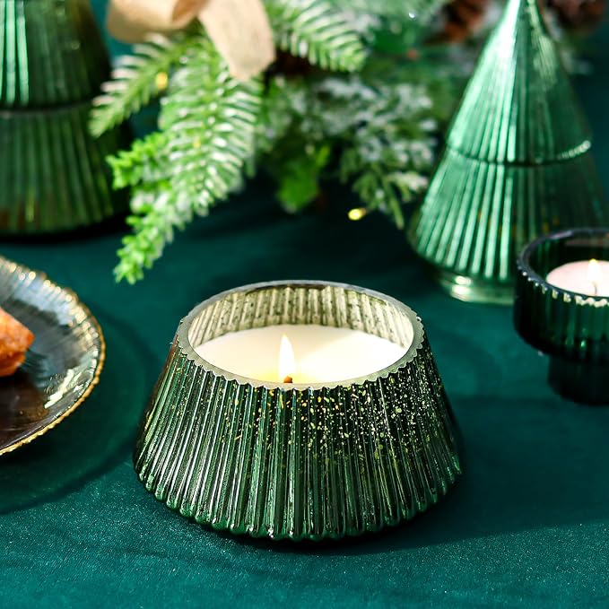 Fir Pine Scented Candle Mercury Glass Tree Decorative Scented Candle Soy Wax Aromatherapy for Spring Home Table Decor Gift for Women 8oz Green