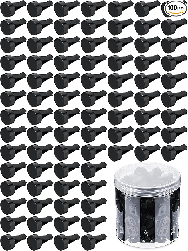 100 Pcs Metal Car Air Vent Clips with Plastic Slot Head Auto Freshener Clips Perfume Clip Replacement Air Conditioner Outlet Clips for Office Home, Black, 40 x 24 mm