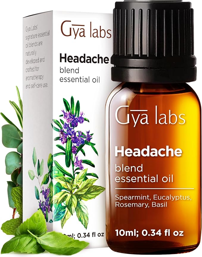 Gya Labs Headache Essential Oil Blend for Diffuser, Aromatherapy, Massage & DIY - 100% Pure Natural Ingredients of Spearmint, Rosemary & Eucalyptus (0.34 Fl Oz)
