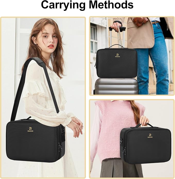 Relavel Travel Makeup Train Case Cosmetic Case Organizer Portable Artist Storage Bag with Adjustable Dividers for Cosmetics Makeup Brushes Toiletry Jewelry Digital Accessories