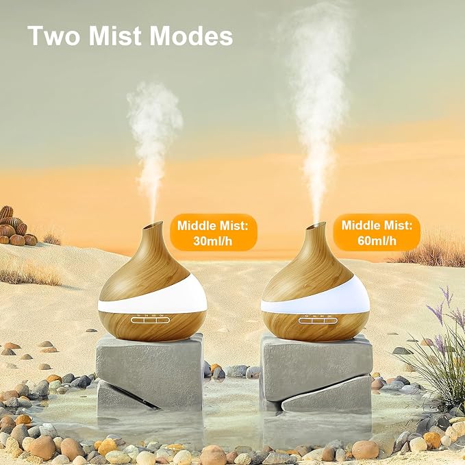 Essential Oil Diffuser for Women, 500ml Aromatherapy Diffuser:14-Color LED, Dual Mist 30/60ml/h, Remote Control, Auto Shut-Off, Hotel Spa Bedroom Minimalist (Wood Grain)