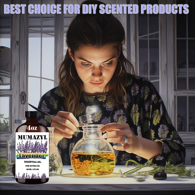 Lavender Essential Oil, Lavender Oil 4 Fl Oz 120ML for Diffuser Humidifier Yoga Cleaning DIY Candle Soap Making MUMAZYL Essential Oils
