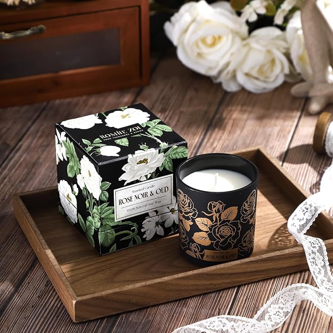 ROMIIE ZOI Scented Candle - Rose Noir & Oud- 6oz Aromatherapy Soy Wax Jar Candle for Home, Gifts for Women - 170g