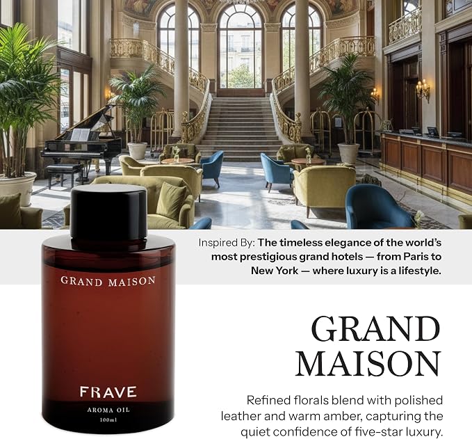 Grand Maison Hotel Diffuser Oil 100ml, 3.38 oz Aroma Oil, Scent Inspired by World’s Most Prestigious Grand Hotels, Aromatherapy Refill Fragrance for Waterless Cold Air Diffusers, Home, Office