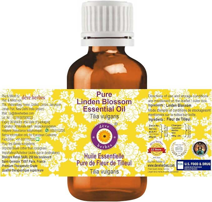 Deve Herbes Pure Linden Blossom Essential Oil (Tilia vulgaris) Steam Distilled 10ml (0.33 oz)