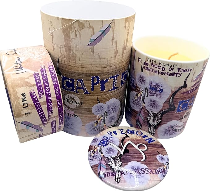 Capricorn Zodiac Candle – Jasmine Scented Soy Candle for Self Care & Relaxation – Zodiac Birthday Gift – 80 Hour Burn – Reusable Ceramic Jar