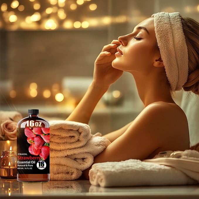 Strawberry Essential Oil, Strawberry Oil 16 Fl Oz 480 ML for Diffuser Humidifier Yoga Cleaning DIY Candle Soap Making Perfume Gift for Women Essential Oils FRAOIL (Strawberry 16 Fl Oz (Pack of 1))