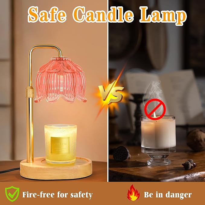 Candle Warmer Lamp with Timer Dimmer, Adjustable Height Candle Wax Warmer, Christmas Birthday Gift for Mom Women,House Warming Gifts for New Home Bedroom Decor,(Lotus Flower-Pink)