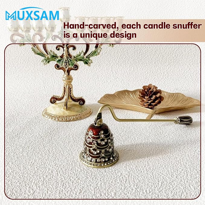 MUXSAM Vintage Candle Snuffer, Handheld Candle Extinguisher with Long Handle Wick Flame Snuffer Metal Candle Accessory for Home Decoration, Diamond Setting