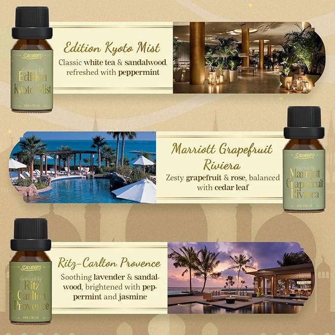 SALUBRITO Luxury Hotel Fragrance Oil Set for Diffuser, Premium Essential Oil - Inspired by Classic Hotel Scents Re-Imagined, Gift for Women and Men
