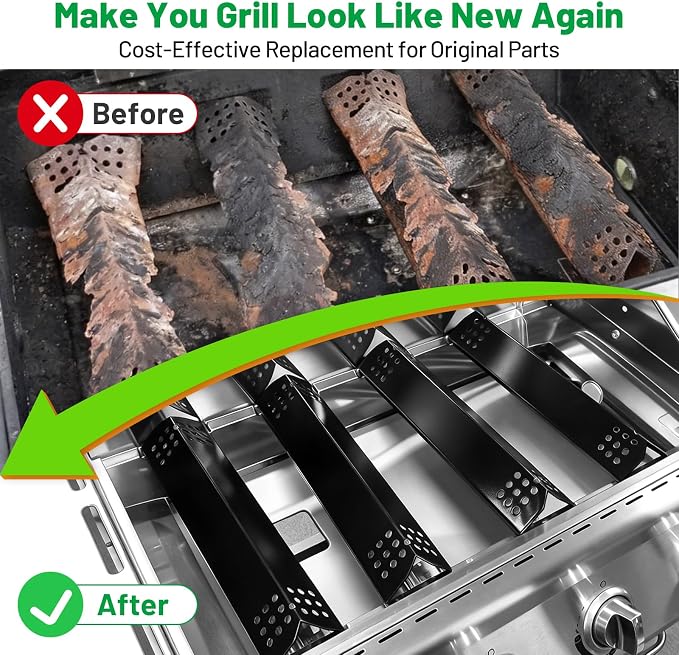 Gas Grill Heat Plates, 14.56" L Porcelain Grill Burner Covers Replacement Parts Accessories for Nexgrill, Grill Master, Heavy Duty Thick Heat Shields 6 Pack