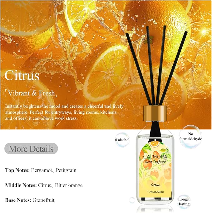 CALMORA Reed Diffuser Set of 3, 50ml Citrus/Linen/Vanilla Scented Oil Diffuser with 15 Sticks | Home Fragrance for Bedroom, Bathroom, Office & Living Room for Women Men
