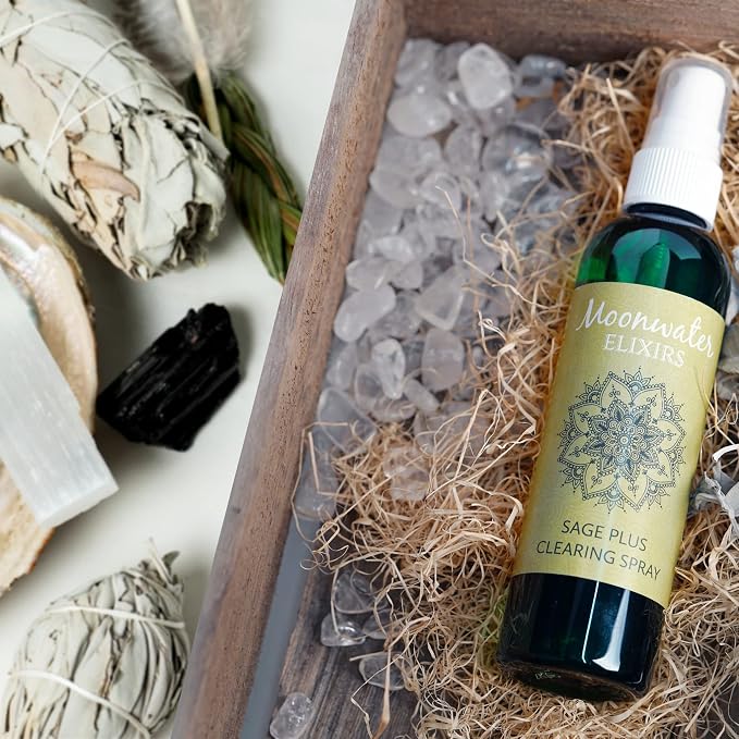 White Sage Smudge Spray for Spiritual Cleansing & Aura Protection, Sage Spray for Cleansing Negative Energy & Protection, Home & Meditation, Clear Quartz Reiki Energized Aromatherapy Room Mist 2X 8oz