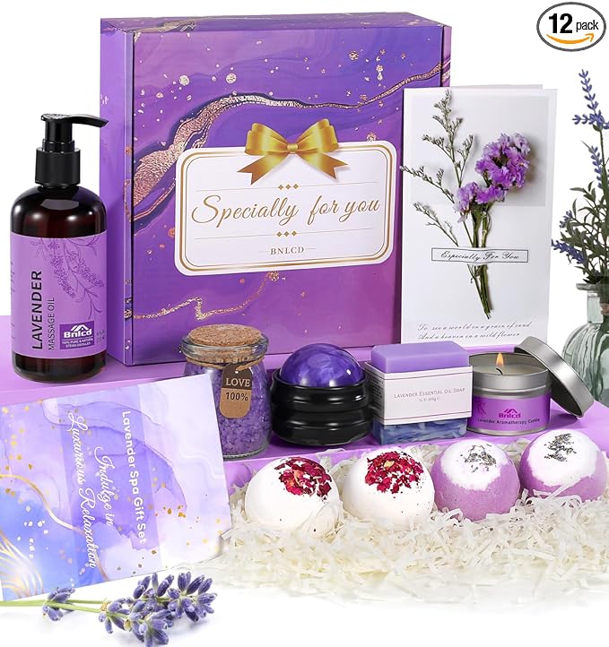 Luxury Bath Gift Set for Women, 12 Pcs Relaxing Lavender Spa Gifts for Women, Self Care Gifts For Mom Wife Girlfriend Sister - Happy Birthday, Christmas, Valentine's Day, Mothers Day Gifts