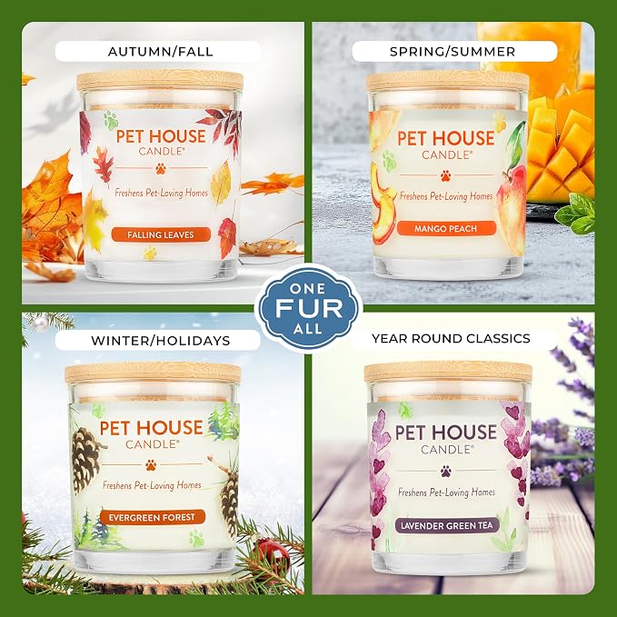 One Fur All Pet House Candle 2 Pack - Plant-Based/Soy - Clean Burning Scented, Long Lasting Pet Odor Candle for Home - Fresh Citrus