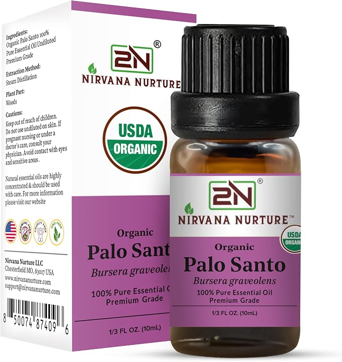 Palo Santo Essential Oil, USDA Certified Organic, 100% Pure Undiluted, Aromatherapy Oil for Diffuser, Hair & Skin Care
