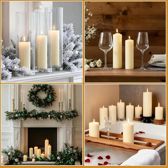2.8x8 Inch 100 Hours Ivory Pillar Candles, 6 Pack, Long Burning Unscented Tall Pillar Candles, Large Candle for Holiday Decor, Home Decor, Emergency and Events,Dripless & Smokeless