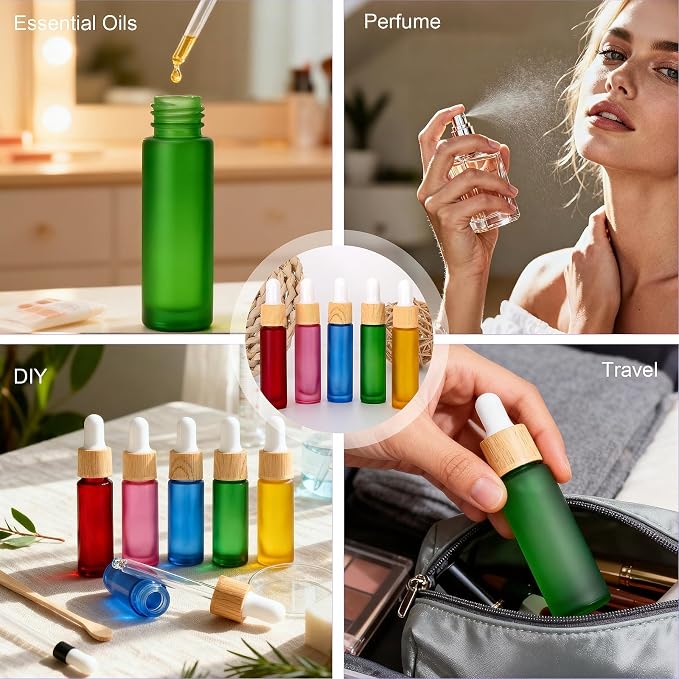 Ellbest 10ml Essential Oil Dropper Glass Bottle 10pcs Colorful Glass Vilas with Eye Dropper, Reusable Sample Container for Travel, Perfume (Multi-color)