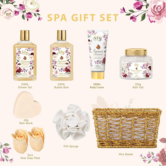 Gifts for Women, Birthday Gift, Bath and Body Gift Basket Set - 9 Pcs Spa Gift Basket for Women, Spa Kit | Christmas Gifts, Valentines Day Gift, Mothers Day Gift Basket Set for Mom