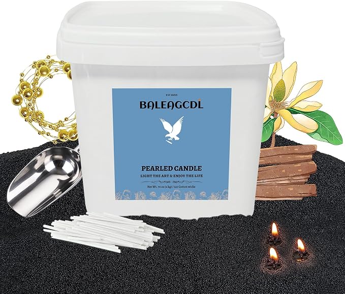 Monsoon Wood Pearled Candle 70 oz/4.3 lb with 120 Wicks - Sandalwood Scented Sand Candles Black Refillable Wax Lasts Up to 400 Hours Smooth and Clean Burning for Candle Making DIY