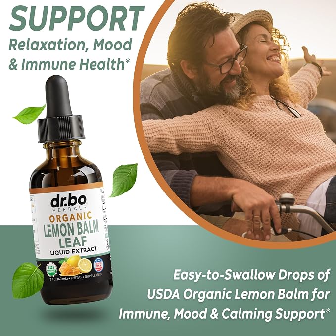 Organic Lemon Balm Extract Tincture - Organic Lemon Balm Leaf Liquid Extract Drops Oil Melissa Officinalis, Calm Relaxation Tea Supplements - Vegan Liquid Drops Tincture Supplement, Kids & Adults 2oz