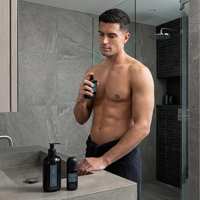 Pecksniff’s Men’s Essentials Body Trio Gift Set – Amber & Oud Wood – Bath & Shower Gel 250ml, Body Spray 100ml, Deodorant 50ml