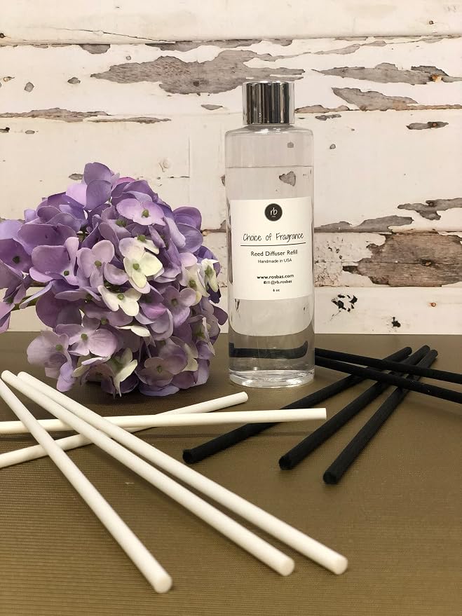 rosbas Palo Santo Reed Diffuser Refill Set - Black Reeds - 6 fl oz Bottle in a Drawstring Cotton Bag - High Performance Fiber Reeds - Handcrafted in USA