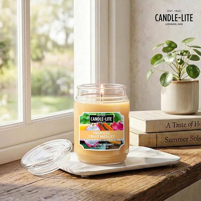 Candle-lite Scented Candles, Tropical Fruit Medley, 18 oz Jar, Proudly Poured in the USA, Aromatherapy Candle, Single-Wick with 110 Hours of Burn Time, Perfect for Creating a Refreshing Ambiance