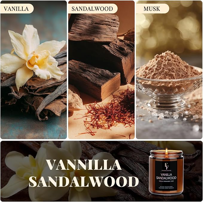 Vanilla Sandalwoods Scented Candle for Home Soy Wax Candle, Aromatherapy Candle Gift for Women Men, 7oz
