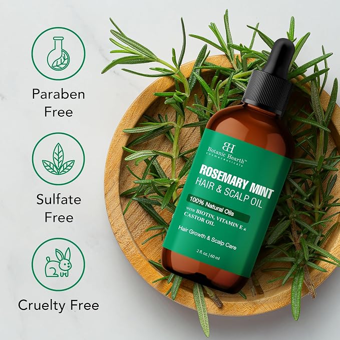 Botanic Hearth 100% Pure Rosemary Mint Oil For Hair Growth & Hair Treatment Oils 2 Fl Oz | Infused with coconut Oil | Hair Oil Repairs Dry Damaged Hair, Strengthening, Healthier | All Hair Types