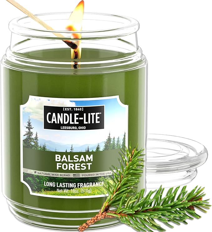 Candle-lite Fall Scented Candles, Balsam Forest Fragrance, 18 oz Jar, Proudly Poured in USA, Aromatherapy Candle, Single-Wick with 110 Hours of Burn Time, Perfect for Creating a Refreshing Ambiance