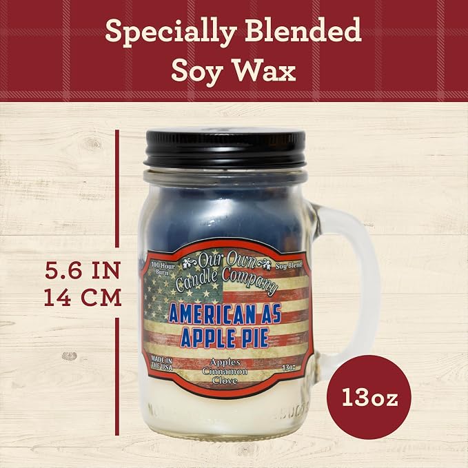Our Own Candle Company, American as Apple Pie Scented Mason Jar Candle, 100 Hour Burn Time, 13 Ounces