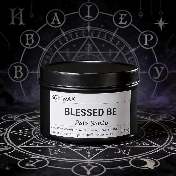 Obsidian Crystal Blessed Be Energy Candle, Good Aura Health Protection, Magical Palo Santo Jar Candle, Witchy Home Ambiance, Witch Spell Ritual Candle for Spiritual Cleansing