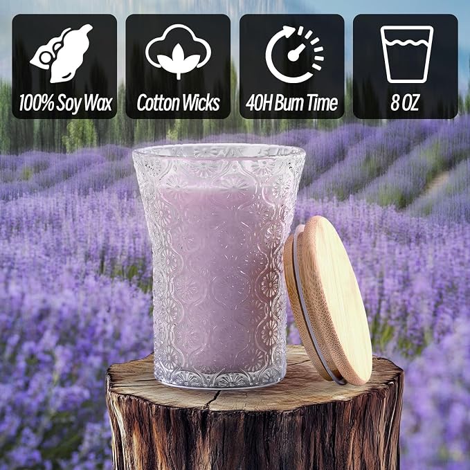 HAVITI Lavender Candle, 8 OZ Scented Candles Soy Jars Candles for Women Galentines Valentines Mother's Day Gift, Aromatherapy Purple Candles for Home Scented Bridal Shower