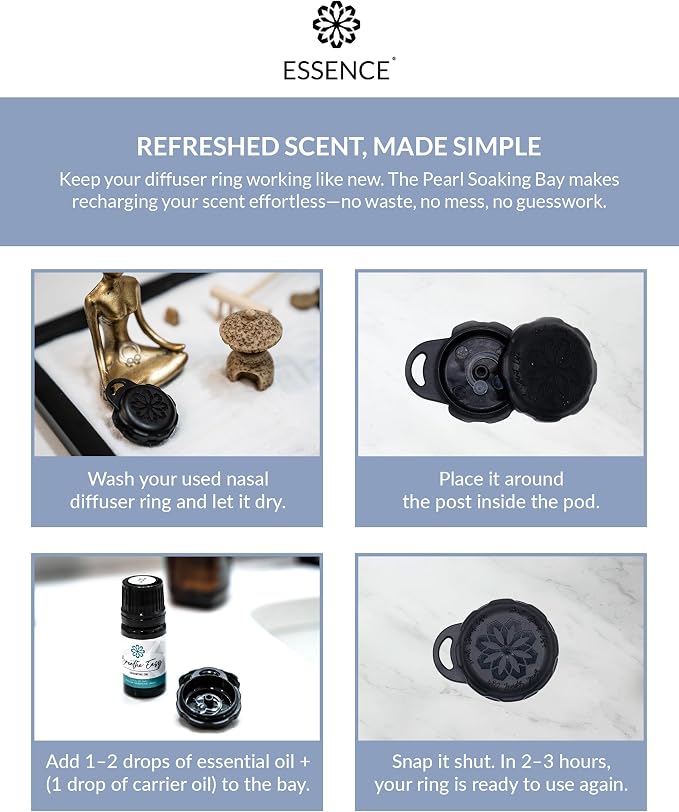 Essence Pearl Travel Case | Energy Essential Oil | Aromatherapy Nasal Diffuser & Essential Oil Carrying Case | Peppermint & Citrus Blend | Travel-Friendly Kit | Black Pod