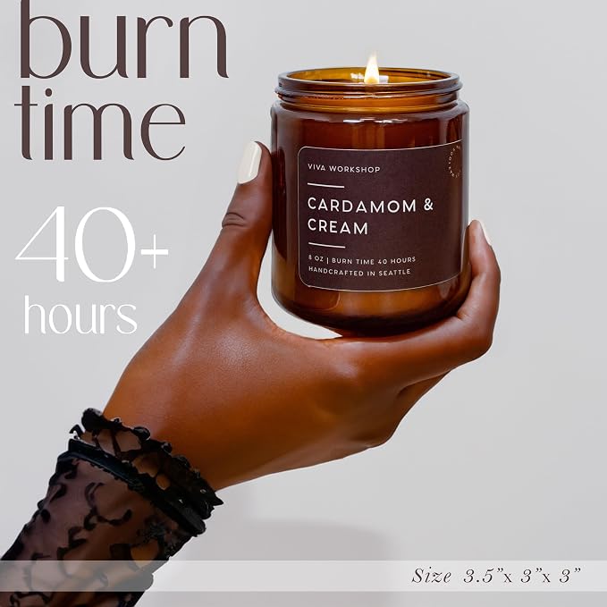 Cardamom & Cream Natural Soy Wax Scented Candle – Crafted in USA, Seattle – Gift for Birthday, Meditation, Home, Spa – Aroma Candle for Relaxing – Aromatherapy Scented Candles for Women & Men