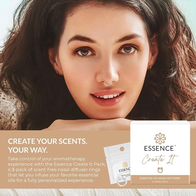Essence Nasal Diffuser Ring | Solid Scents Essential Oils | Aromatherapy Nose Ring | Personal Scent Clip for Travel, Work & Everyday Use | Made in USA | Create It | 3 Pack