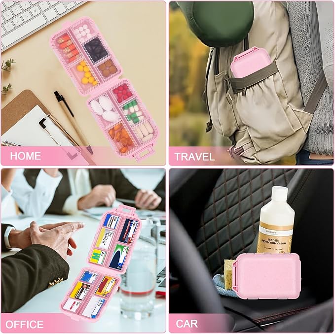 Large Pill Box with 189 Medicine Labels - Pill Organizer with Stickers, Medication Travel Case (Pink, 1 Pack)