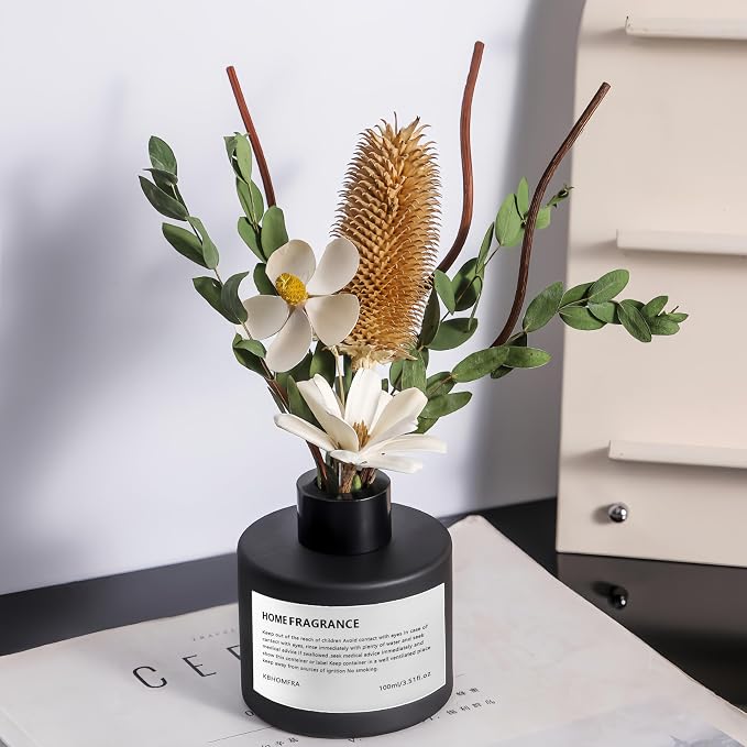 Reed Diffuser Set with Dried Flowers, 3.38fl.oz Fragrance Diffuser with Sticks, Scented Sticks Aroma Diffuser, Home & Office Décor for Air Fresheners, Bathroom (Pure White Gardenia)