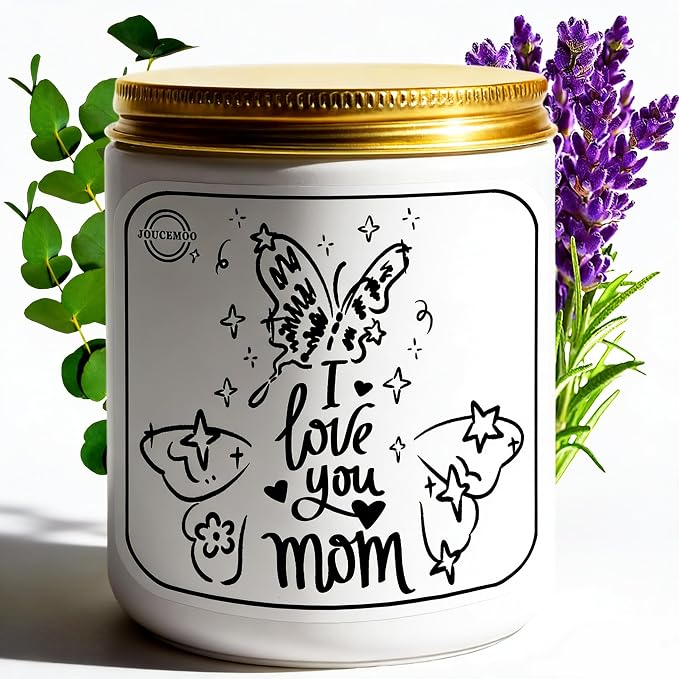 Gifts for Mom, Lavender Eucalyptus Scented Candles for Home Scented, Soy Wax Aromatherapy Candle, Non Toxic, 50 Hour Long Burning, Birthday, Thanksgiving, Mothers Day Gifts (I Love You Mom, Gold)